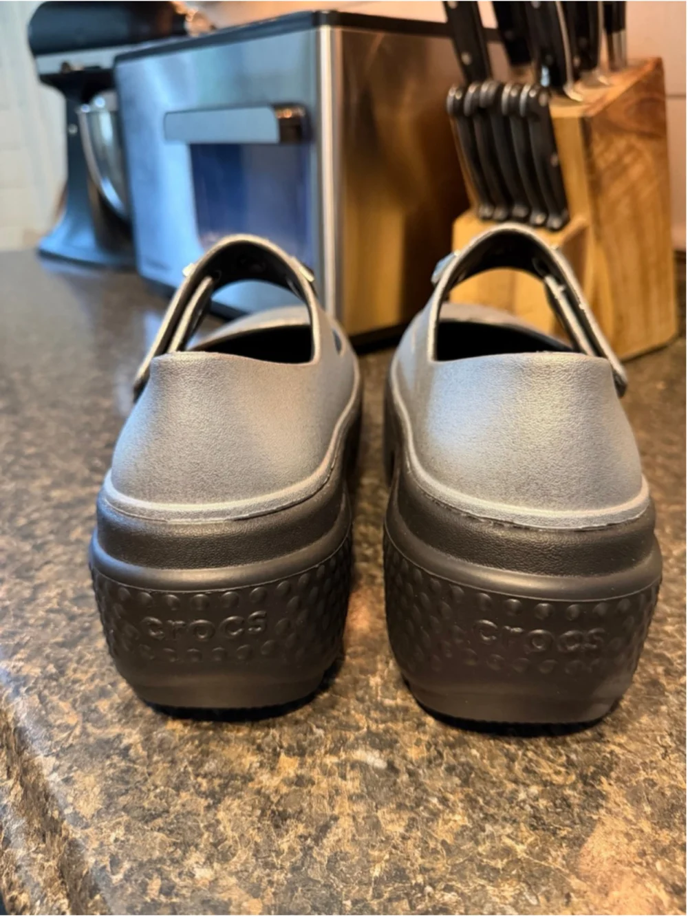 New Crocs STOMP METALLIC MARY JANE Platform Wedge Silver Shoes